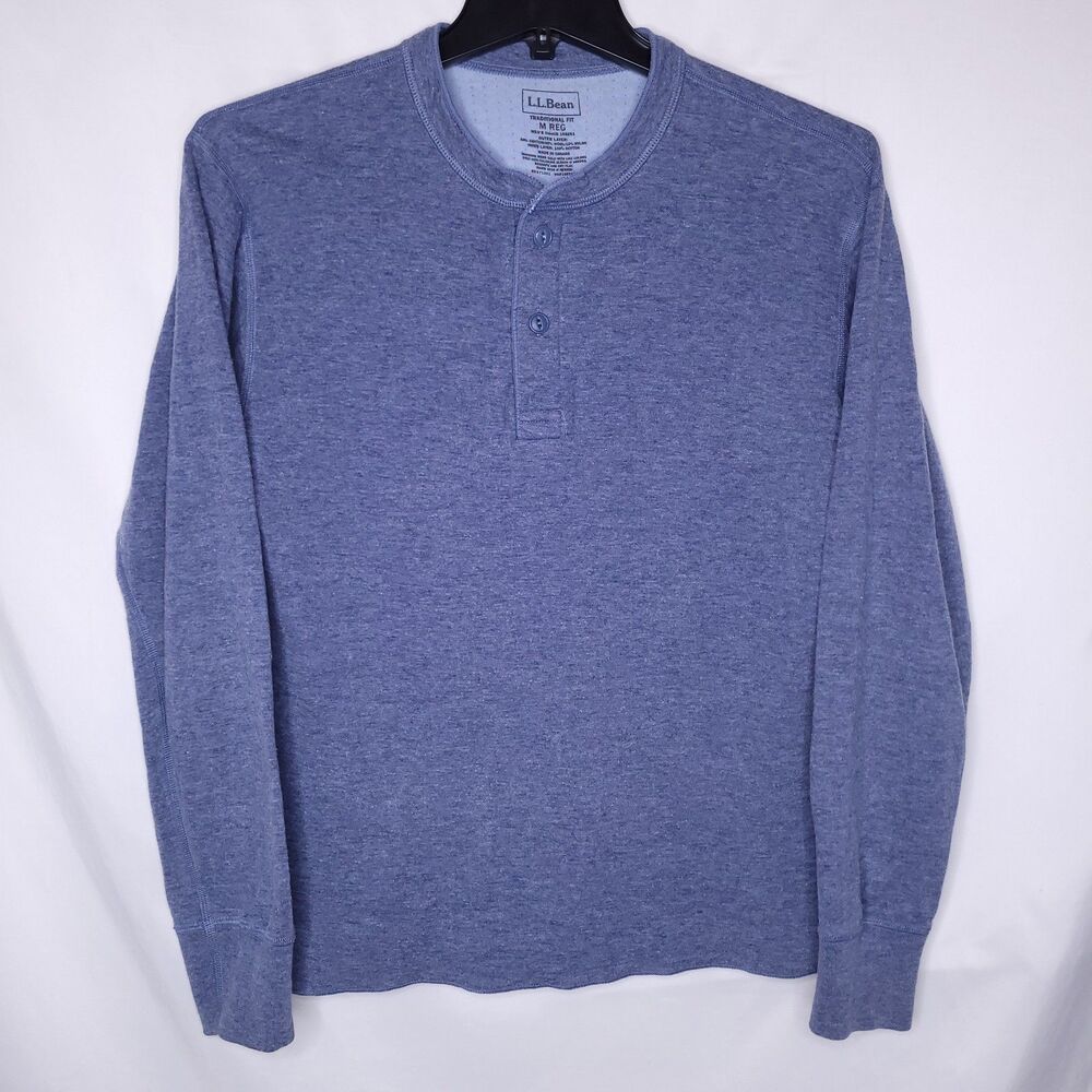 LL Bean Outer Layer Wool Mens Medium Blue Two Layer Henley Traditional Fit